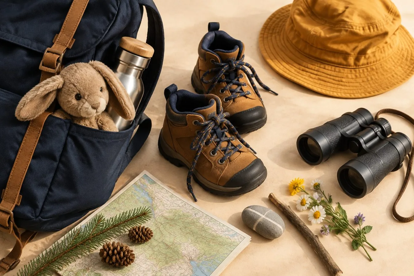 Stillleben zum Thema Wandern mit Kindern: Touren planen, richtig packen und sicher unterwegs sein